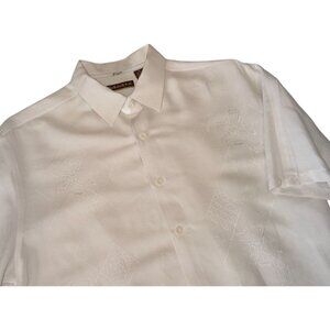 Cubavera Ivory Collar Embroidered Button Up Short Sleeve Linen Top Men's Size XL